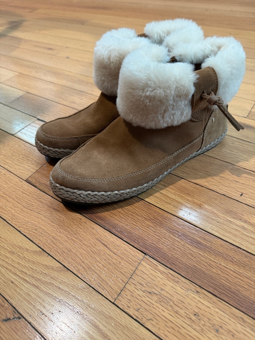 UGG Chestnut Suede Shearling Cuff Ankle Booties